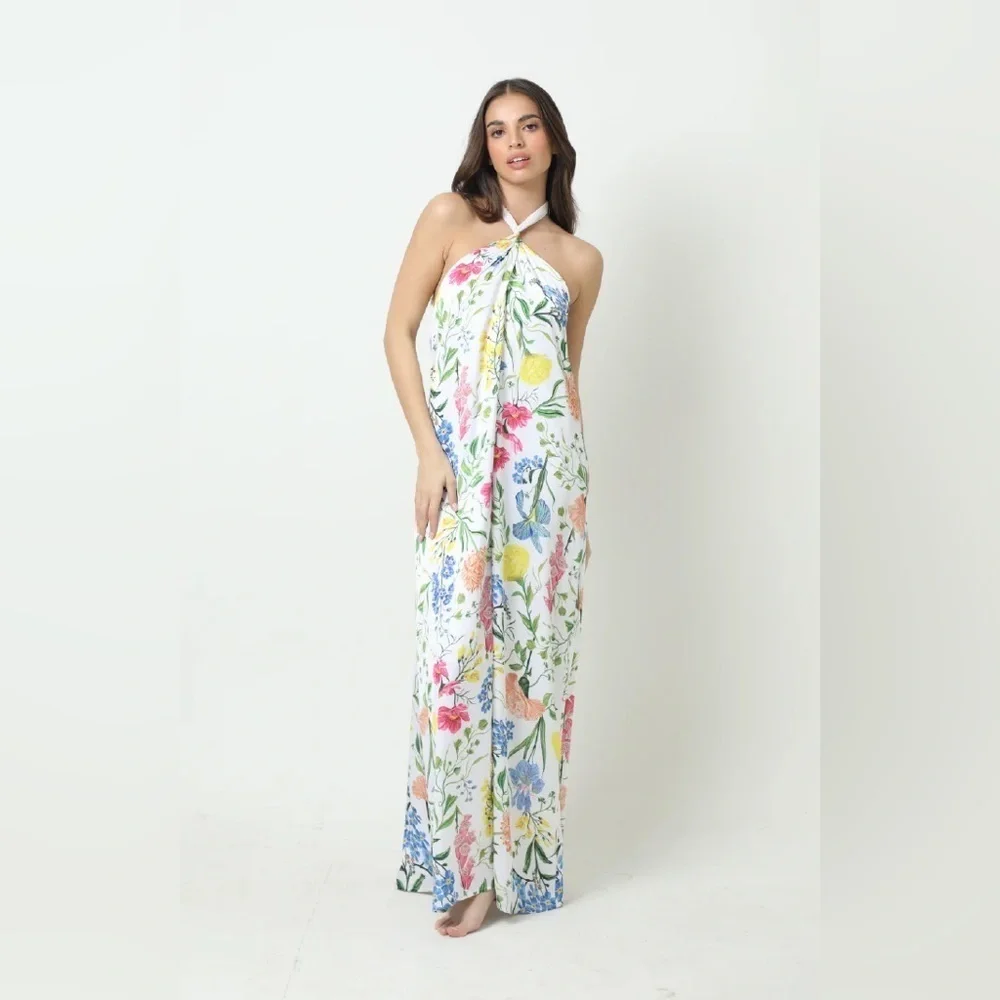 NWT Kleid Roma Maxi Navy Floral Halter Dress Gown Small